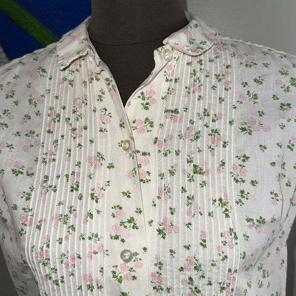 Vintage Cottagecore Floral Pin Tucked Sleeveless Blouse SZ Medium - Picture 2 of 8